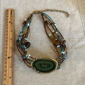 9-strand Glass Bead and Multicolor Agate Necklace